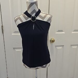 Michael Kors Dark Blue Halter Blouse with Ring Detail